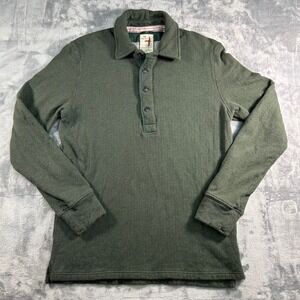 Relwen Men's Size M Green Textured Long Sleeve Polo Shirt Collared Button Casual